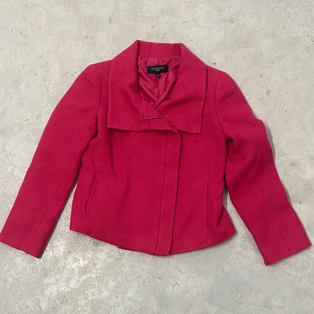Talbots Raspberry Pink Moto Blazer Petite 2 Wool Blend Jacket